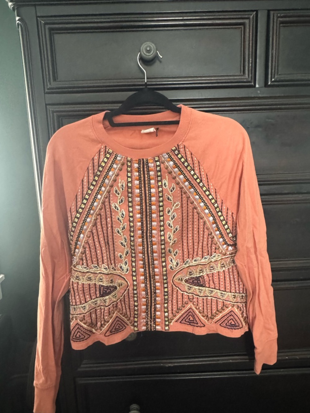Embroidered Rust Long-Sleeve Women's Top
